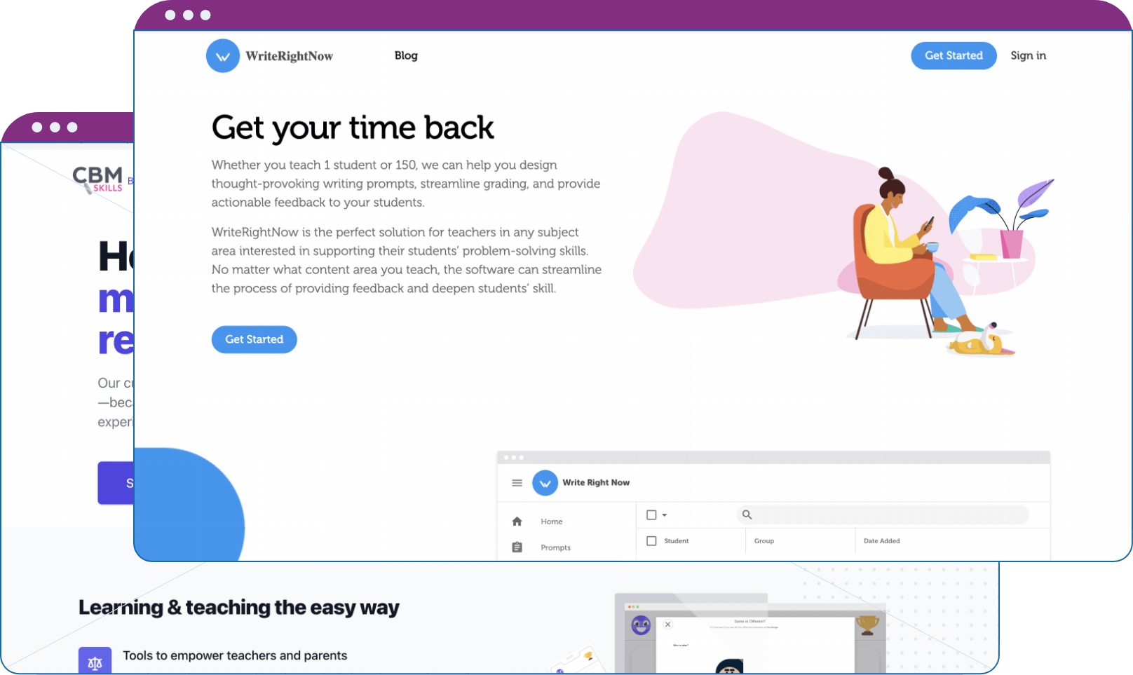 mockup of cbmskills and writerightnow homepages