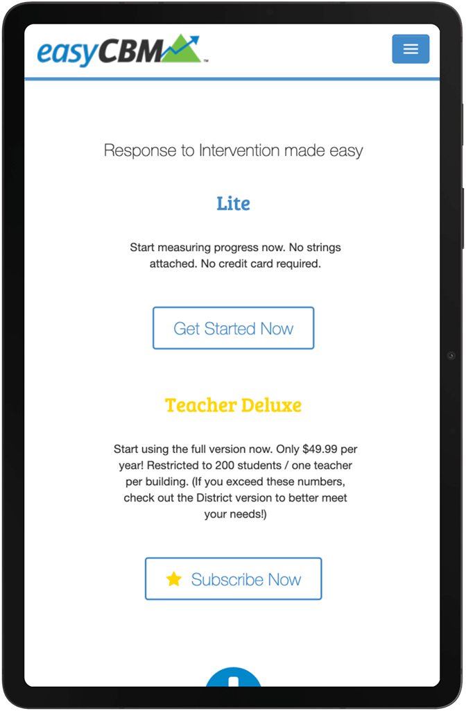 mockup of easycbm on a tablet