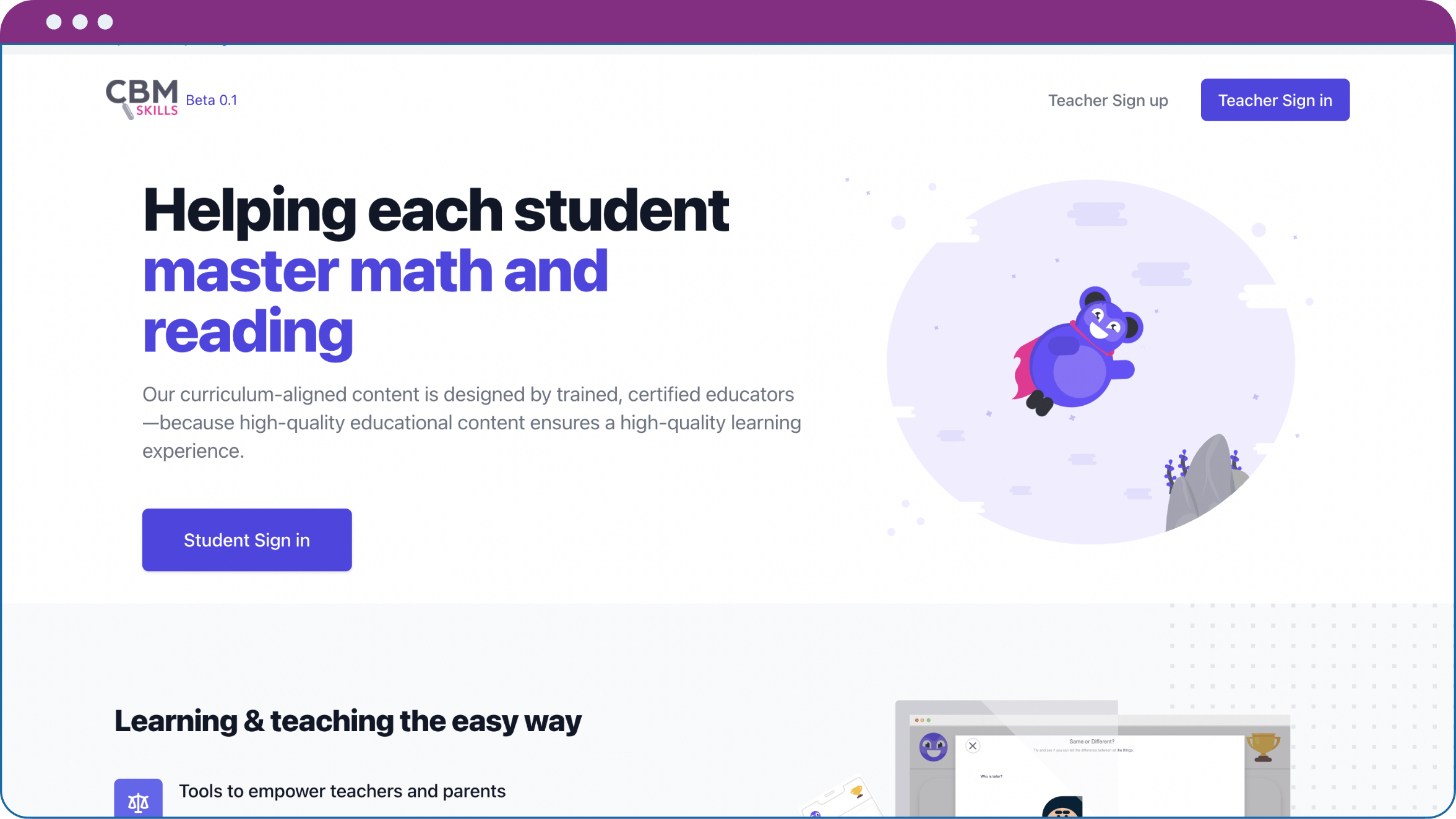 mockup of cbmskills homepage