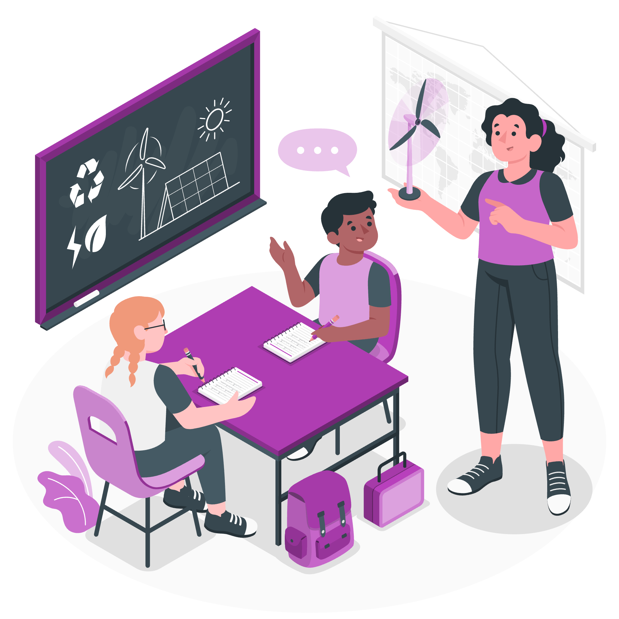 illustration of a teacher teaching multiple students