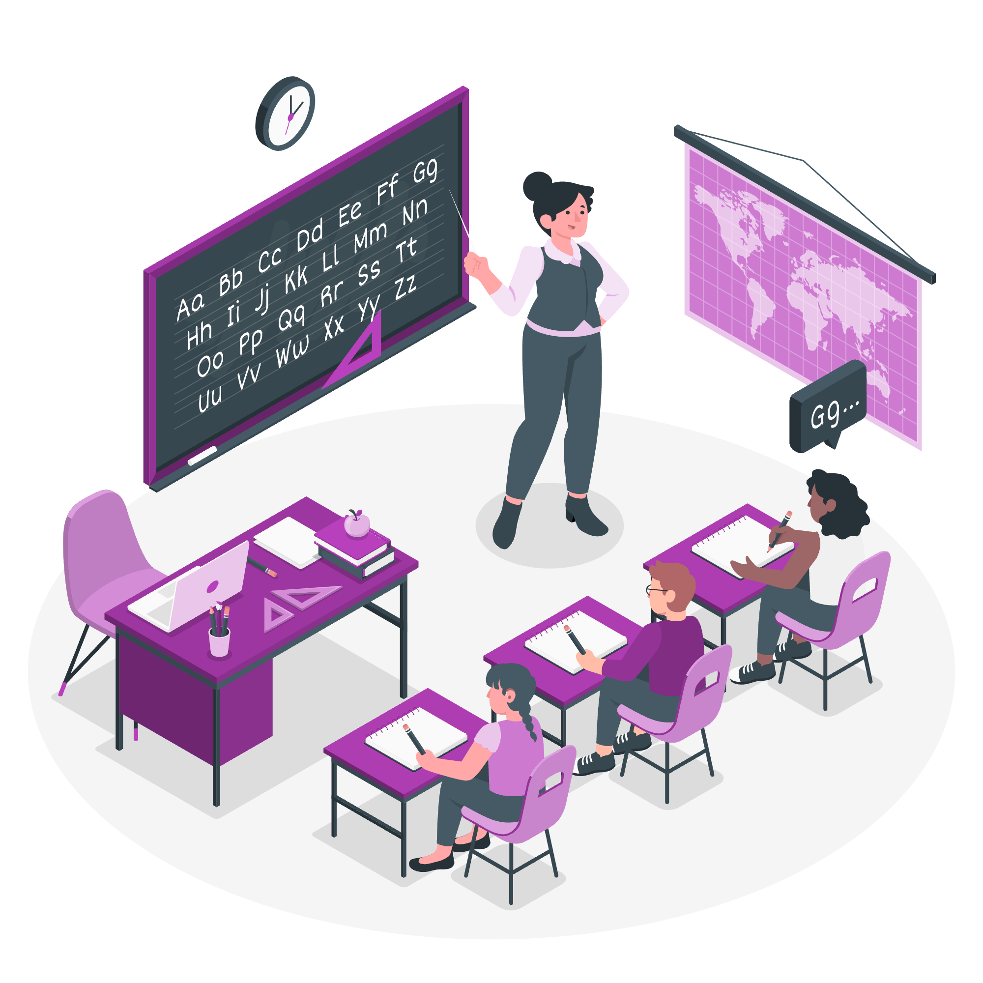 illustration of a teacher teaching students